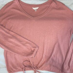 Lauren Conrad Sparkly Pink Waffle-Knit Long Sleeve